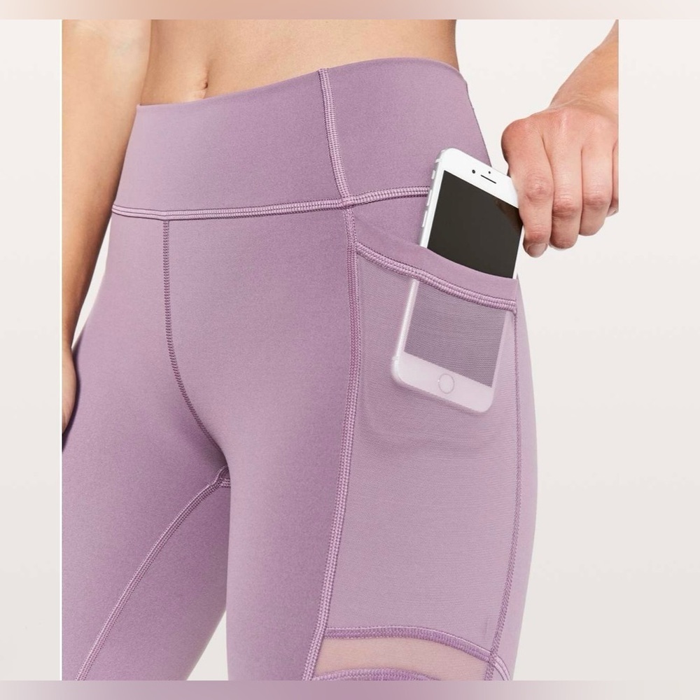 Lululemon Wunder Forget The Sweat Crop Leggings Smoked Mulberry Mesh Size 4 - Picture 5 of 8